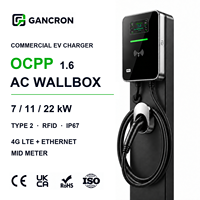 Stasiun Pengisian Daya Komersial Wallbox Charger EV Ethernet 4G LTE AC OCPP 1.6 22kW 11kW 7kW Tipe 2 400V IP67 MID Meter RFID