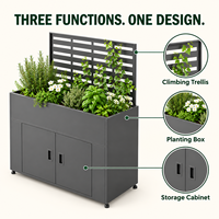 Jardinière en métal avec armoire de rangement et treillis, organisateur d'outils de jardin pour patio, vente en gros, tailles et couleurs personnalisées en usine