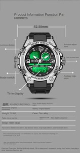 Orologio Sportivo <span class=keywords><strong>da</strong></span> <span class=keywords><strong>Uomo</strong></span> al Quarzo LED Impermeabile con Doppio Display, Quadrante Antiurto, Cinturino in Gomma e Cassa in Lega - Product Image 6