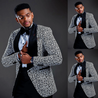 Costume de Luxe pour Homme Sur Mesure 2 Pièces Blazer et Pantalon Jacquard un Bouton Large Revers en Velours Tuxedo Grande Taille Confectionné sur Mesure