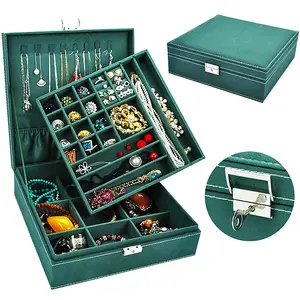 Portable Travel Jewelry Display Storage Case Earring Ring Holder Organizer Lock Double Layer Jewelry Box