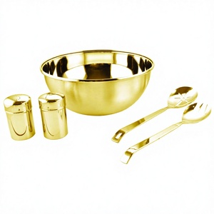 Cuenco de acero inoxidable al por mayor Premium Z y servidor de ensalada en color dorado de sal y pimienta - Product Image 1
