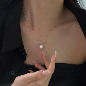 Kalung Rantai Manik Minimalis Perhiasan Lapis Emas Perak Murni Kalung Liontin Mutiara Wanita - Product Image 5