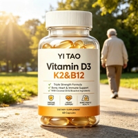 Cápsulas de Vitamina D3 K2 de Marca Privada/OEM/ODM con B12, Fórmula de Triple Potencia para la Salud Ósea, Cardíaca e Inmunológica, 60 Cápsulas