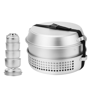Aluminum Camping Cookware Set With <b>Lid</b> And Ventilated Base For Outdoor Use - Product Image 1