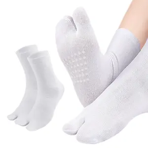 Cotton tabi socks, flip-flops, clogs, soles, silicone non-slip, pressure-relieving split toe mid-tube socks