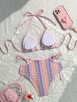 TW 2026 Pakaian Renang Wanita Grosir Kustom Model Halter Dua Potong Pinggang Tinggi Berongga Pakaian Pantai Seksi Tanpa Punggung Set Bikini