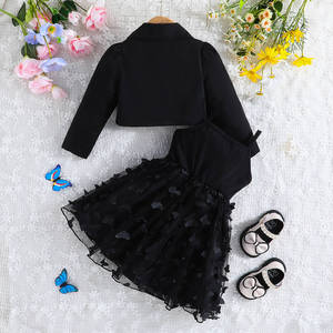 Completo Moda Bambina: Giacca e Vestito in Due Pezzi, Stile Europeo e Americano, Abbigliamento Nero per Bambine - Product Image 3