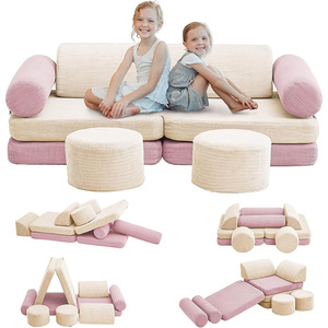 Canapé pour enfants de haute qualité en tissu corduroy, mousse haute résilience, housse amovible et lavable, ensemble de canapé modulable 14 pièces - Product Image 4