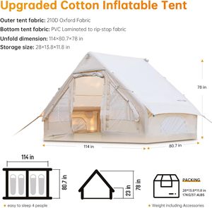 Tente de camping gonflable pour 4 personnes, 6 ㎡   Tente de glamping extérieure imperméable et coupe-vent, installation facile et rapide, abri familial pour les vacances - Product Image 6