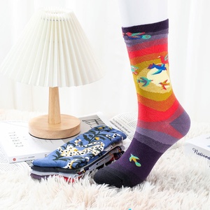 Chaussettes décontractées en coton lavé, motif jacquard animaux mignons, mi-mollet, tendance, respirantes, absorbantes, à <span class=keywords><strong>aiguille</strong></span> unique, unisexe, directement de l'usine - Product Image 1