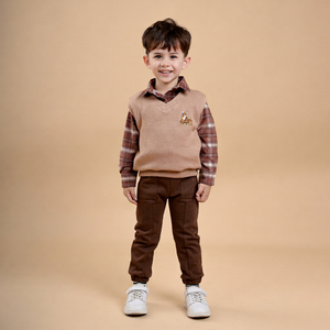 Chaleco de Punto para Bebés, Invierno, Bordado a Mano con Motivo de Ciervo, Casual, 100% Lana, Certificado OEKO-TEX, Grueso, Ignífugo, de Secado Rápido - Product Image 1