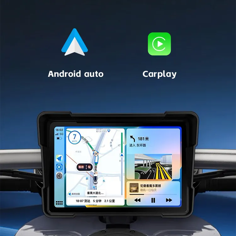 GPS รถจักรยานยนต์พร้อมระบบนําทางรถจักรยานยนต์ Carplay หน้าจอสัมผัสขนาด 5 นิ้วเครื่องบันทึกเสียงคู่ DVR เครื่องเล่นวิทยุรถจักรยานยนต์