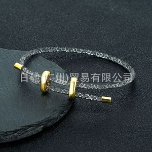 Double Ring Woven Mesh <b>Bracelet</b> Gold Zinc Alloy <b>Adjustable</b> 17-24cm Fashion Jewelry Unisex - Product Image 4