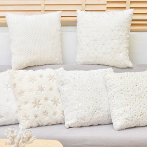 XM-509 <strong>White</strong> Faux Fur Snowflake Embroidery Throw <strong>Pillow</strong> Covers <strong>Fluffy</strong> Plush Soft Square Christmas Cushion Cases - Product Image 6