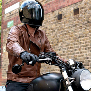 Men's Brown Leather Biker <b>Jacket</b> Full Sleeve Windproof Retro Cafe <b>Racer</b> Style All Seasons Wear - Product Image 5