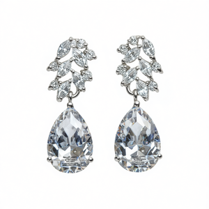 Orecchini pendenti in cristallo oro bianco per donna, stile classico da matrimonio, montatura a griffe in argento, a forma di goccia d'acqua, gioielli con strass - Product Image 1