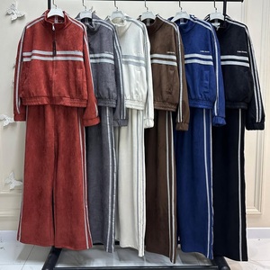 High Quality <b>Suede</b> Print <b>Women's</b> Autumn Jogger Set Custom Logo Side Stripe Hooded Zip <b>Jacket</b> Wide Leg Pants 2 Piece Casual - Product Image 5