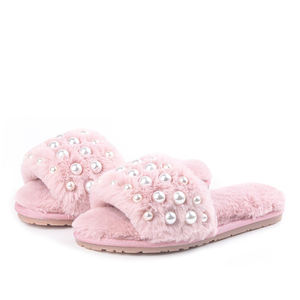 Style de mode de luxe pour femmes, pantoufles en fourrure duveteuse avec perles pour chambre à coucher - Product Image 2