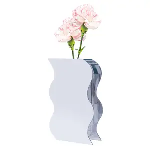ミラーアクリル花瓶ミニマリズム花瓶装飾波の形結婚式のセンターピースオフィスホームテーブル装飾花収納ホルダー