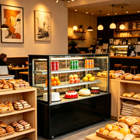 Vitrine réfrigérée pour gâteaux à angle droit de 1,5 m avec porte arrière, vitrine à gâteaux en verre trempé anti-buée pour boulangerie