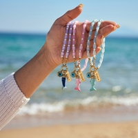 Ensemble collier et boucles d'oreilles en acier inoxydable plaqué or 18 carats, style bohème, avec pendentif poisson et yeux protecteurs, bijoux de guérison, collier de perles en pierre naturelle