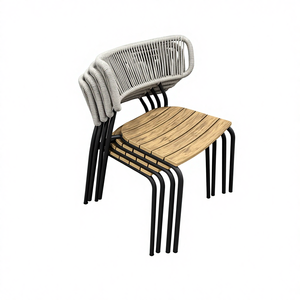 Rope Woven PE Rattan <b>Outdoor</b> Garden <b>Stackable</b> Dining <b>Chairs</b> with Table for Garden Patio Balcony - Product Image 3