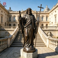 Statue de Jésus en bronze sur mesure, taille réelle, couronne d'épines, croix, bâton, bronze antique, décoration de jardin d'église