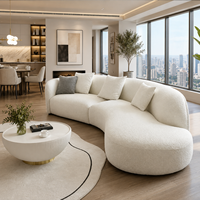 Canapé sectionnel moderne en velours bouclé, style crème, forme organique incurvée, minimaliste, rembourré, pour salon, villa, maison
