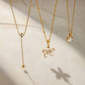 Ensemble de colliers élégants en acier inoxydable et Zircon, pendentif fleur pour femmes, bijoux de fête, luxe léger, acier titane haut de gamme - Product Image 3