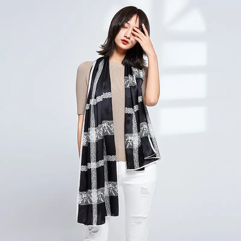 Women's silk scarf, brand printed scarf shawl, fashionable silk crepe satin scarf new printed all-match