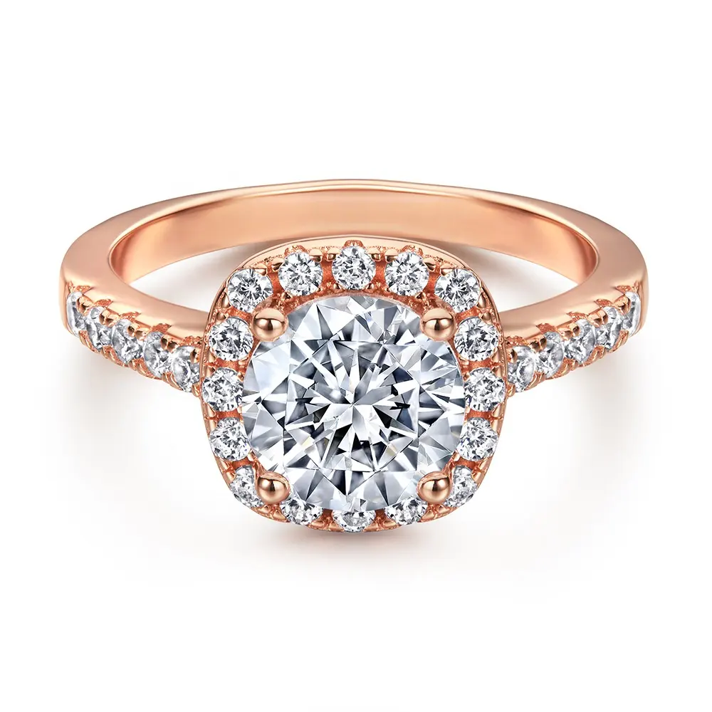 Fashion Jewelry Rings Rose Gold And Silver Color 2ct Moissanite Halo Ring With Certificate