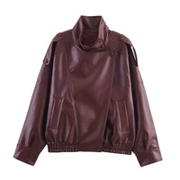 ZHEZHE Fashion, veste en cuir PU à col roulé pour femmes, haut de gamme, automne-hiver, manches longues, fermeture éclair, style unique