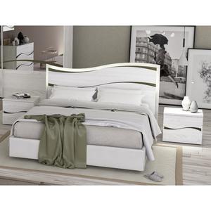 Lit double KARAKUM en olivier blanc et cuir écologique blanc - Product Image 1