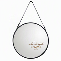 Miroir mural rond en verre de style nordique moderne de luxe avec cadre en métal et sangle en cuir (tailles 50-80 cm)