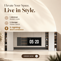 Système de meuble TV mural moderne personnalisé, panneau en bois grainé, portes blanches mates, accent cannelé anthracite pour salon de villa