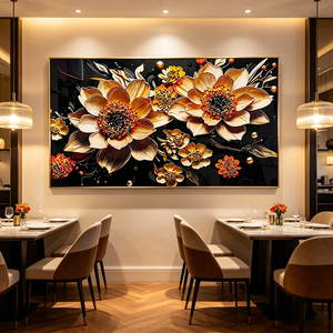 Peinture murale LED personnalisée en porcelaine <span class=keywords><strong>de</strong></span> luxe avec motif <span class=keywords><strong>de</strong></span> tournesol doré, décoration florale pour salon, <span class=keywords><strong>salle</strong></span> à <span class=keywords><strong>manger</strong></span>, maison - Product Image 5
