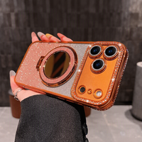 Coque magnétique anti-chute en TPU avec miroir de maquillage à bord strassé et pailleté, très vendue, pour iPhone 18/17/16/15 PROMAX