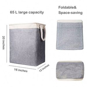 Panier à linge pliable en coton et lin, grande capacité, avec longues poignées, organiseur de chambre - Product Image 3