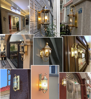 Lámpara de Pared para Exteriores H65 de Latón Sólido, IP65 Impermeable, Acabado Dorado Clásico Europeo, para Jardín, Entrada, Puerta, Fachada, Patio