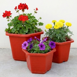 Pot de fleurs hexagonal en plastique, design texture brique, couleur rouge terre cuite, pour jardin, pépinière, maison, balcon, décoration, vente en gros, petite taille - Product Image 5