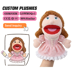 Marionnettes à main <span class=keywords><strong>en</strong></span> peluche personnalisées pour filles, OEM, décoration d'intérieur, animaux de dessin animé amusants, bouche mobile, coton PP, couleur personnalisée brodée - Product Image 2