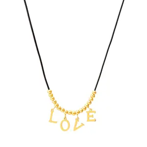 Stainless steel Fashion ornament necklace High polished letter pendant black rope necklace Color retention necklace