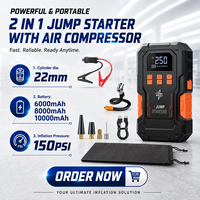 Compresseur d'air multifonctionnel OEM 22 mm 150 psi 1000 A 6000 mAh pour pneus, outil d'urgence, démarreur de batterie, booster numérique