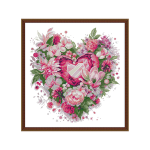 Kit <span class=keywords><strong>Punto</strong></span> <span class=keywords><strong>Croce</strong></span> 'Cuore in Fiore' con Modello HD Stampato, Tessuto Aida 16/14/11CT, Set per Ricamo Fai-da-Te - Product Image 1