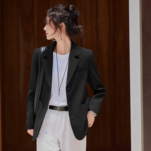 Women's Casual Blazer Black Solid Color Polyester Anti-Wrinkle Spring Autumn Style - Product Image 4