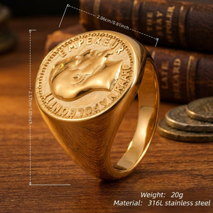 Bague Chevalière Portrait Napoléon pour Hommes et Femmes en <span class=keywords><strong>Acier</strong></span> Inoxydable 316L Plaqué Or 18K, Bijoux Rétro Français pour la Vente en Gros - Product Image 4