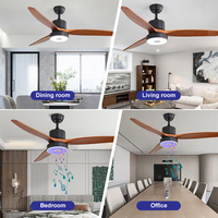 Vente en gros de ventilateur de plafond moderne à LED RVB de 42 48 52 pouces pour haut-parleur Bluetooth Télécommande en bois pour intérieur de restaurant à la maison