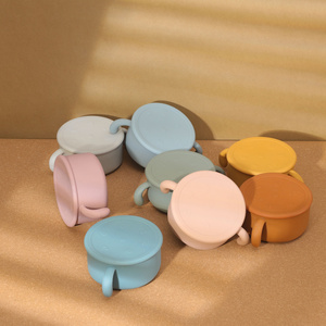 Snack Cup 100% BPA-Free Reusable Platinum <b>Silicone</b> <b>Bowl</b> with Handle Lid Food Grade Ceramic Saucer for Baby Feeding Travelling - Product Image 2