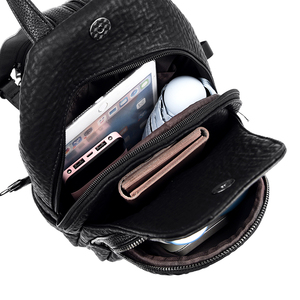 Luxury <strong>Leather</strong> Backpacks for <strong>Women</strong> - <strong>Black</strong> Vintage Sac a Dos, Casual Daypack for Girls Mochila <strong>Rucksack</strong> - Product Image 6